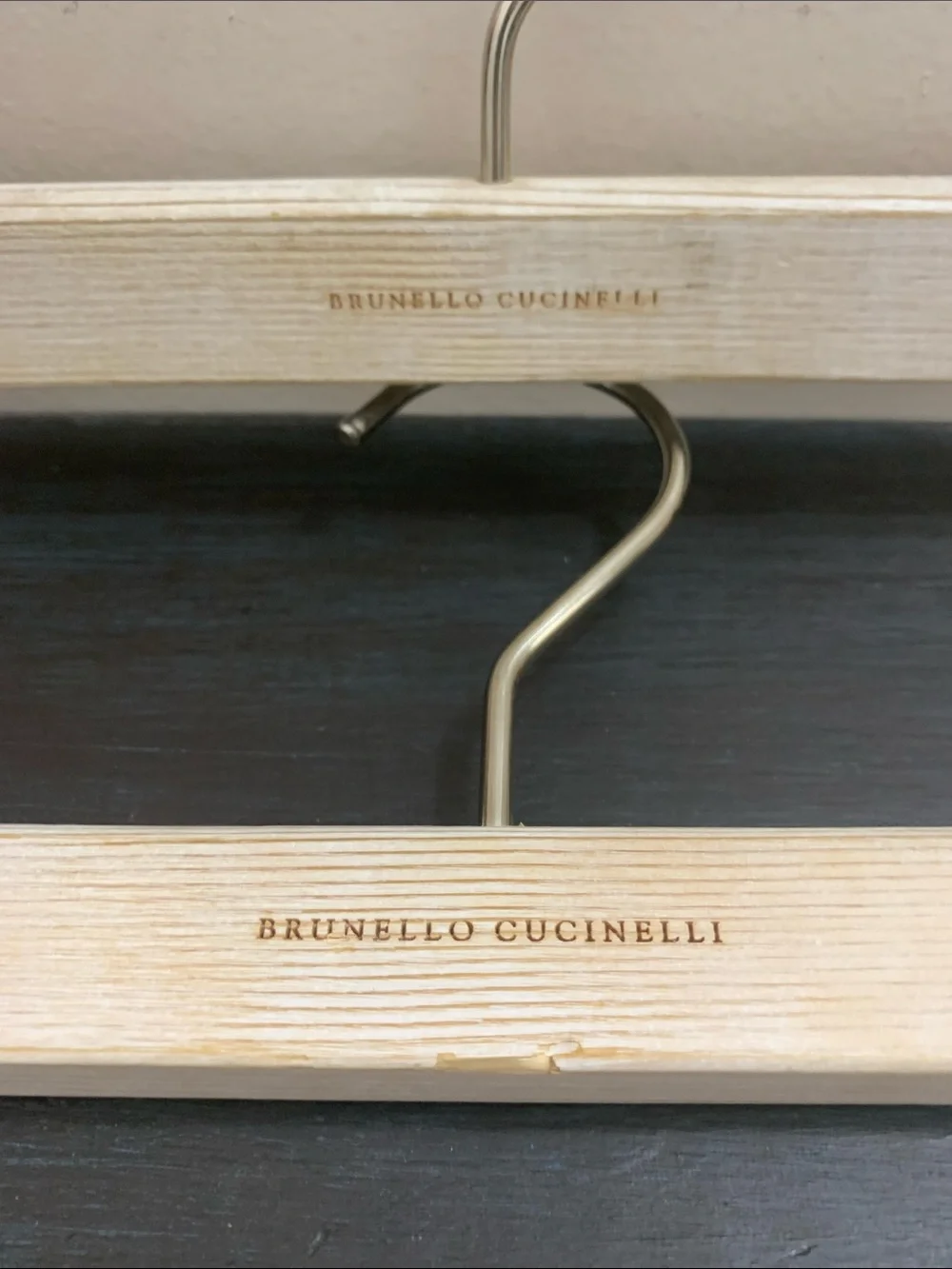 Brunello Cucinelli Natural Wood & Silver Clip Luxury Brand Hangers Set of 2